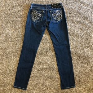 MISS ME Easy Skinny Jeans Sz. 26 Fleur De Lis Embellished Pockets Dark W…